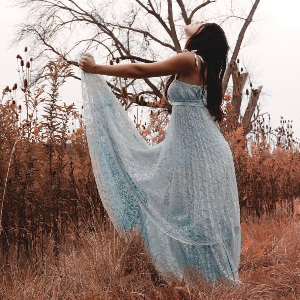 Vintage Light Blue Lace Maxi Dress